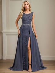 Sheath/Column Scoop Illusion Floor-Length Detachable Chiffon Lace Mother of the Bride Dress With Sequins Beading