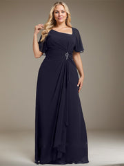 A-line Asymmetrical Floor-Length Chiffon Mother of the Bride Dress With Pleated Beading Sequins