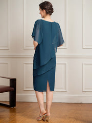 Sheath/Column Asymmetrical Knee-Length Chiffon Mother of the Bride Dress With Sequins Beading