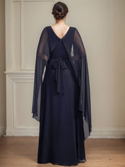 A-line Scoop Floor-Length Chiffon Mother of the Bride Dress With Bow Pleated