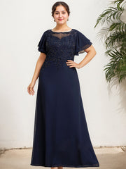 A-line Scoop Illusion Floor-Length Lace Chiffon Mother of the Bride Dress With Sequins