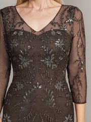 Trumpet/Mermaid Illusion V-Neck Floor-Length Tulle Sequin Lace Mother of the Bride Dress