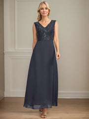 A-line V-Neck Ankle-Length Lace Sequin Chiffon Mother of the Bride Dress