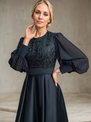 A-line Scoop Ankle-Length Lace Satin Chiffon Mother of the Bride Dress With Sequins