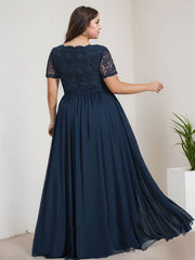 A-line V-Neck Floor-Length Lace Chiffon Mother of the Bride Dress