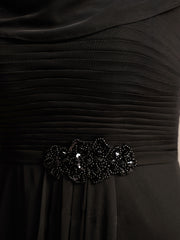 A-line Scoop Floor-Length Mesh Mother of the Bride Dress With Pleated Beading