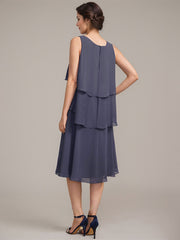 A-line Scoop Knee-Length Chiffon Mother of the Bride Dress With Beading