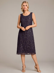 A-line Scoop Knee-Length Lace Mother of the Bride Dress With Sequins