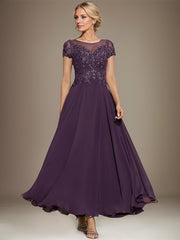 A-line Scoop Illusion Ankle-Length Lace Chiffon Mother of the Bride Dress With Sequins