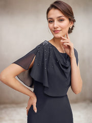 Sheath/Column Scoop Knee-Length Chiffon Mother of the Bride Dress With Beading