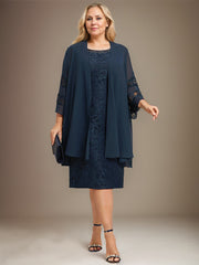 Sheath/Column Scoop Knee-Length Lace Mother of the Bride Dress With Sequins Beading