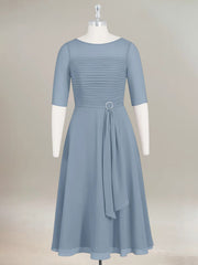 A-Line Boat-neck Pleated Chiffon Mother of the Bride Dress