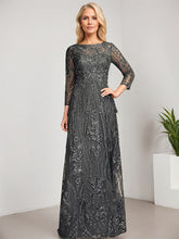 A-line Scoop Floor-Length Lace Mother of the Bride Dress With Sequins