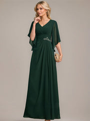 Sheath/Column V-Neck Floor-Length Chiffon Mother of the Bride Dress With Pleated Sequins Beading