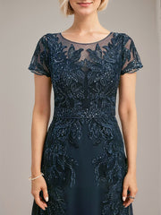 Sheath/Column Scoop Illusion Floor-Length Lace Chiffon Mother of the Bride Dress With Sequins