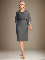 Sheath/Column V-Neck Knee-Length Lace Chiffon Mother of the Bride Dress With Sequins