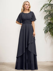 A-line Scoop Floor-Length Chiffon Mother of the Bride Dress With Pleated Sequins Beading