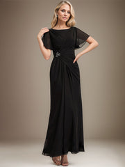 A-line Scoop Ankle-Length Chiffon Mother of the Bride Dress With Beading Pleated