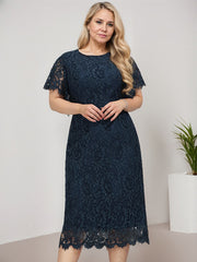 Sheath/Column Scoop Knee-Length Lace Mother of the Bride Dress