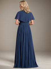 A-line V-Neck Floor-Length Chiffon Mother of the Bride Dress With Crystal Brooch Pleated