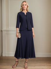 Separates A-line Scoop Tea-Length Chiffon Mother of the Bride Dress With Sequins Beading