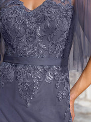 A-line V-Neck Floor-Length Lace Chiffon Mother of the Bride Dress With Sequins Beading