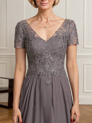 A-line V-Neck Floor-Length Chiffon Lace Mother of the Bride Dress