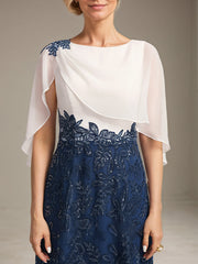 A-line Scoop Floor-Length Lace Sequin Chiffon Mother of the Bride Dress With Pleated