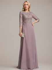 A-line Scoop Floor-Length Lace Chiffon Mother of the Bride Dress