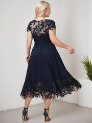 A-line Scoop Illusion Tea-Length Lace Chiffon Mother of the Bride Dress With Sequins