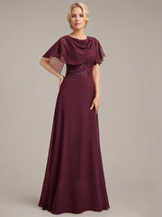 A-line Scoop Floor-Length Chiffon Mother of the Bride Dress With Sequins Appliques Lace