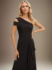 Sheath/Column Cold Shoulder One Shoulder Floor-Length Chiffon Evening Dress With Cascading Ruffles