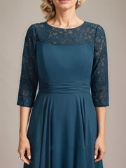 A-line Scoop Illusion Floor-Length Lace Chiffon Mother of the Bride Dress With Pleated