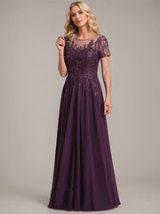A-line Scoop Illusion Floor-Length Lace Chiffon Mother of the Bride Dress With Sequins