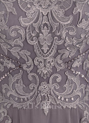 A-line Illusion Boat Neck Asymmetrical Chiffon Lace Mother of the Bride Dress With Sequins Beading