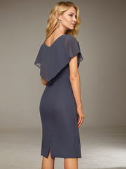 Sheath/Column V-Neck Knee-Length Chiffon Mother of the Bride Dress With Pleated