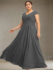 A-line V-Neck Floor-Length Chiffon Lace Mother of the Bride Dress With Sequins Beading Pleated