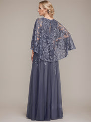 A-line Square Floor-Length Tulle Lace Sequin Mother of the Bride Dress