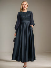 A-line Scoop Ankle-Length Lace Satin Chiffon Mother of the Bride Dress With Sequins