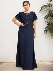A-line Scoop Illusion Floor-Length Lace Chiffon Mother of the Bride Dress With Sequins
