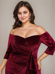 Sheath/Column Off the Shoulder Floor-Length Velvet Evening Dress With Cascading Ruffles