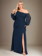 Trumpet/Mermaid Asymmetrical Floor-Length Chiffon Evening Dress With Pleated