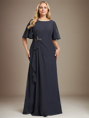 A-line Scoop Floor-Length Chiffon Mother of the Bride Dress With Cascading Ruffles Beading Sequins