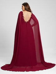 A-line V-Neck Sweep Train Lace Chiffon Evening Dress With Sequins