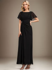 A-line Scoop Ankle-Length Chiffon Mother of the Bride Dress With Beading Pleated