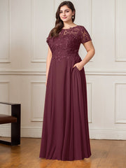 A-Line Boat-Neck Floor-Length Sequins Chiffon Mother of the Bride Dress