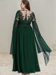 A-line V-Neck Floor-Length Lace Chiffon Evening Dress