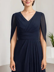 A-line V-Neck Floor-Length Chiffon Mother of the Bride Dress With Pleated