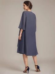 A-line Scoop Knee-Length Chiffon Mother of the Bride Dress With Beading