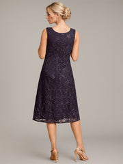 A-line Scoop Knee-Length Lace Mother of the Bride Dress With Sequins